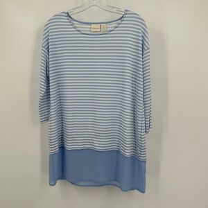 Chicos Women Nautical Striped Top Sz 0 US S Preppy Coastal Minimalist Blue White